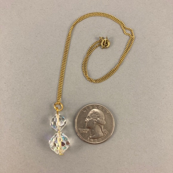Aurora Borealis Clear Crystal Pendant Necklace, Handmade, Vintage Crystals - Picture 7 of 10